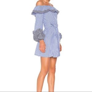 Like New! Alexis Miguela Mini Off Shoulder Dress Blue Gingham SZ M